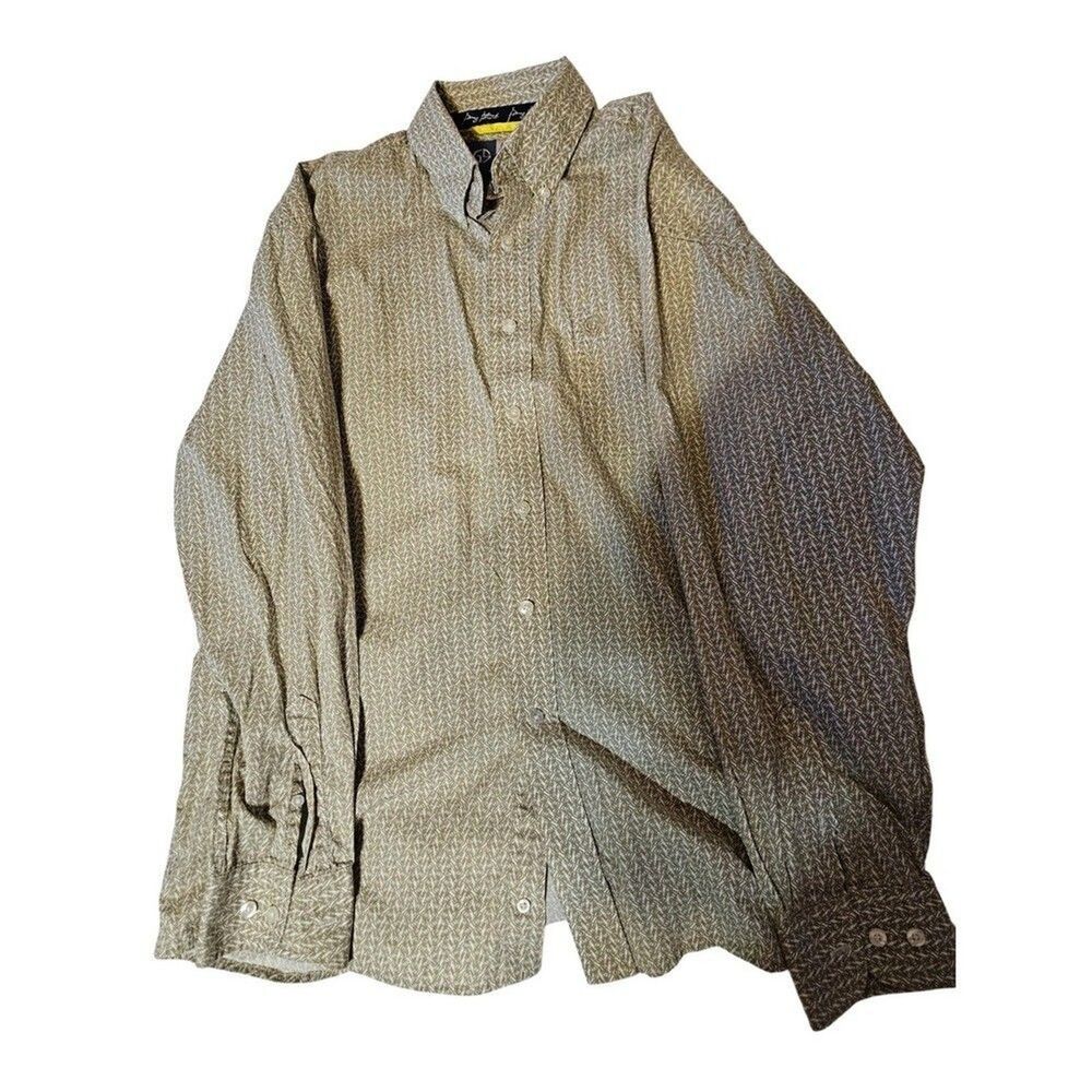 George Strait Cowboy Cut Men’s Large Tan/White Long Sleeve Button‑Down Shirt